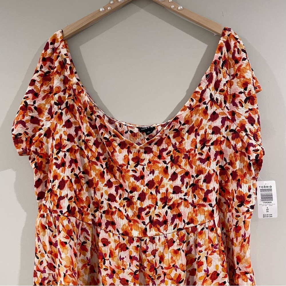 Torrid Fabric Mix Knit Crinkle Gauze Off The Shoulder Smocked Bodice Top, 4X/26W - Picture 4 of 7